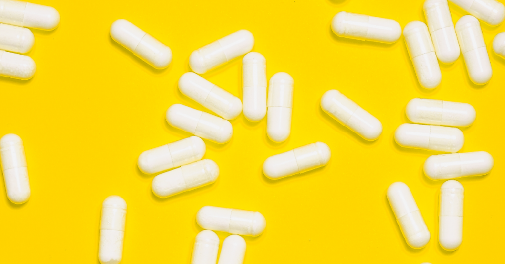 Multivitamin supplements scattered