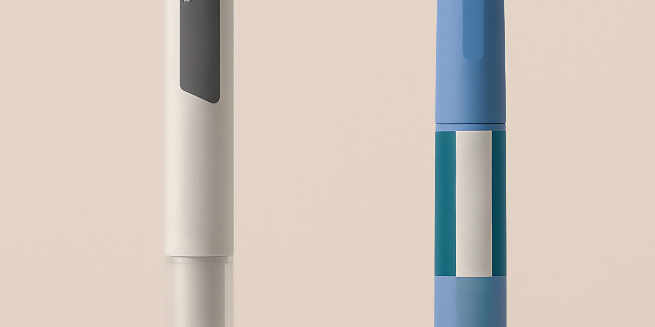 Injectable medication pens for diabetes and weight management on neutral background